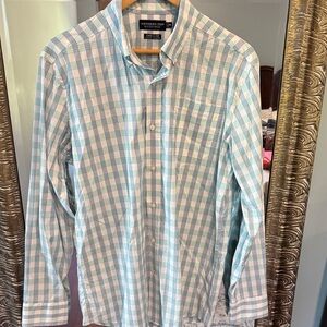 Southern Tide Men's Performance Green and White Plaid Shirt